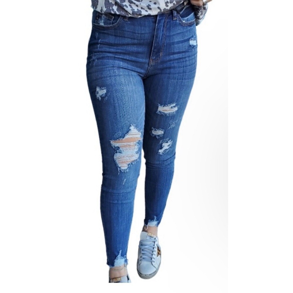 Judy Blue Skinny Fit Jeans 5/27‎ Stretch Dark Wash Distressed High Rise Denim